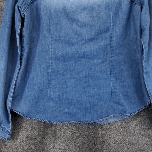 I Joah Denim Button Up Womens Medium Long Sleeve Blue Faux Pocket Polyester - Picture 7 of 12